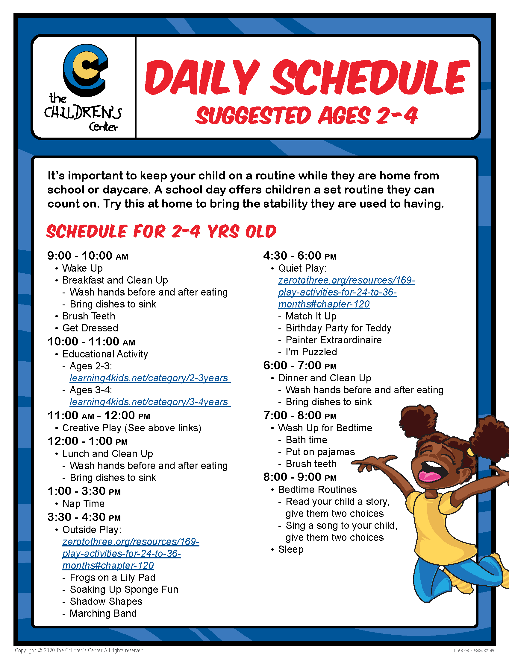 Daily Schedule Ages 2 4 The Children s Center