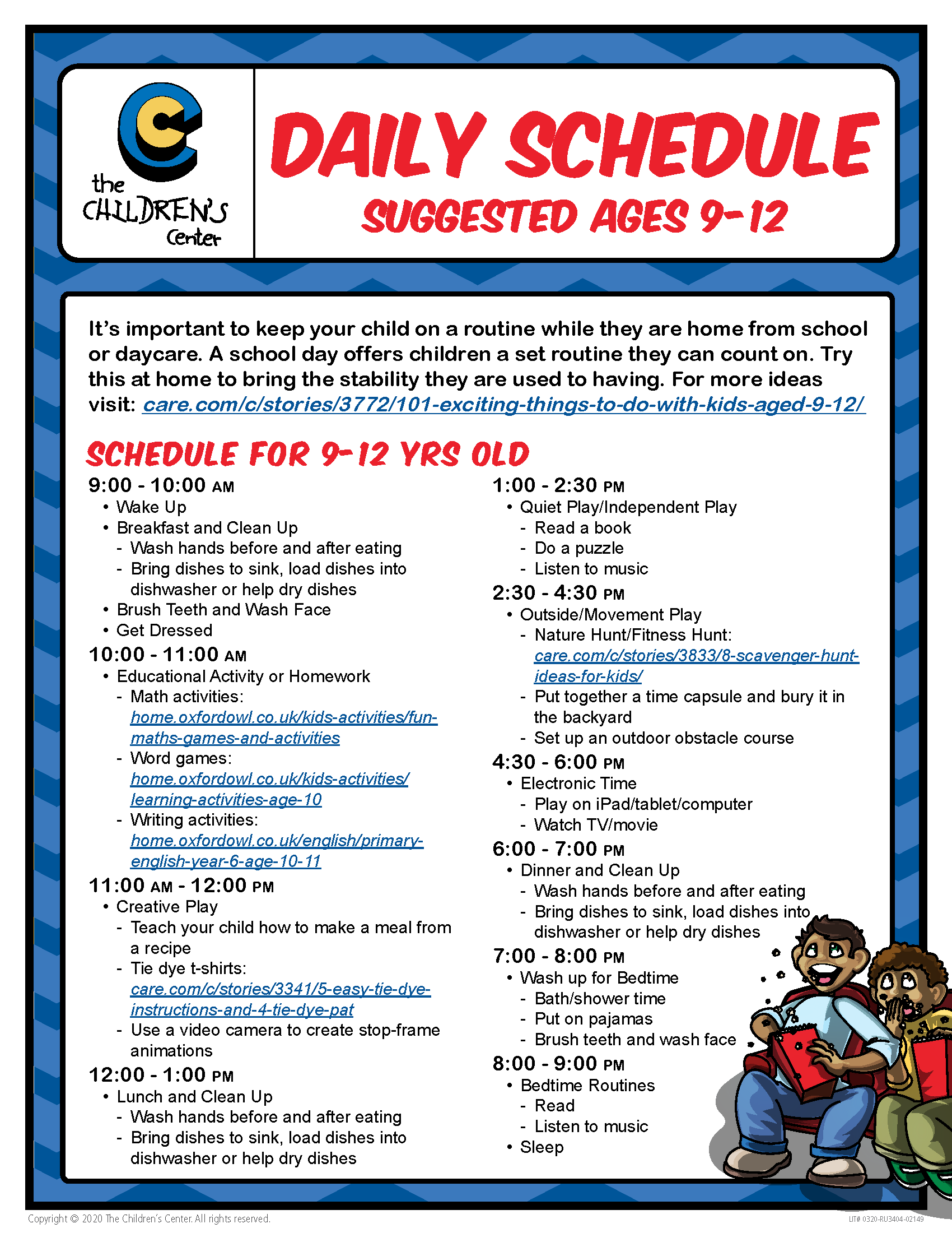 Daily Schedule Ages 9 12 The Children S Center